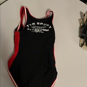 TYR One-Piece Swim Suit in Black and Red with White Trim